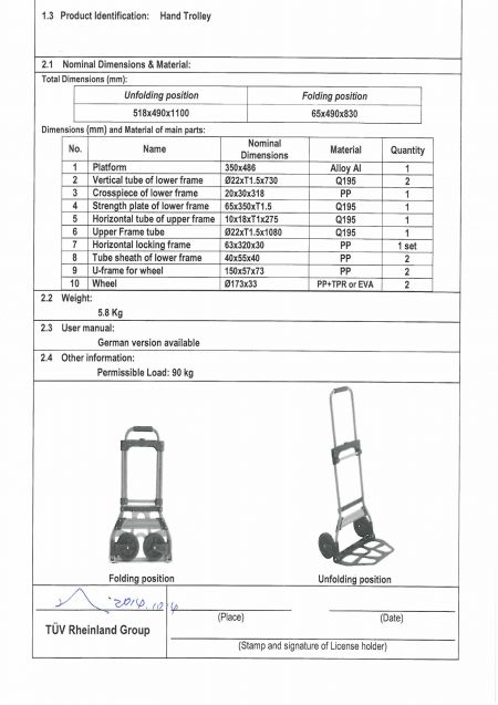 Hand Trolley Capacity 90 KG GS Test Report